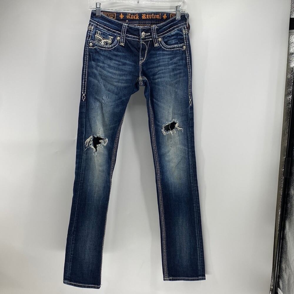Rock Revival distressed Madison straight leg jeans size 26 western low rise